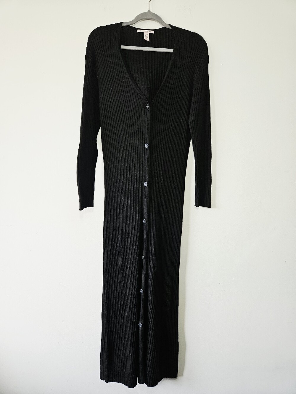 Victoria's Secret Luxe Knit Cardigan Dress Size  L Black Ribbed Long Sleeve